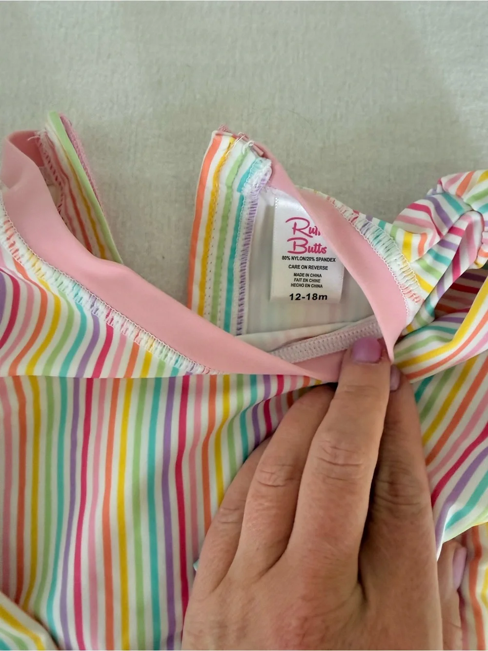 Ruffle Butts Pastel Rainbow Stripe One-Piece with Pink Trim